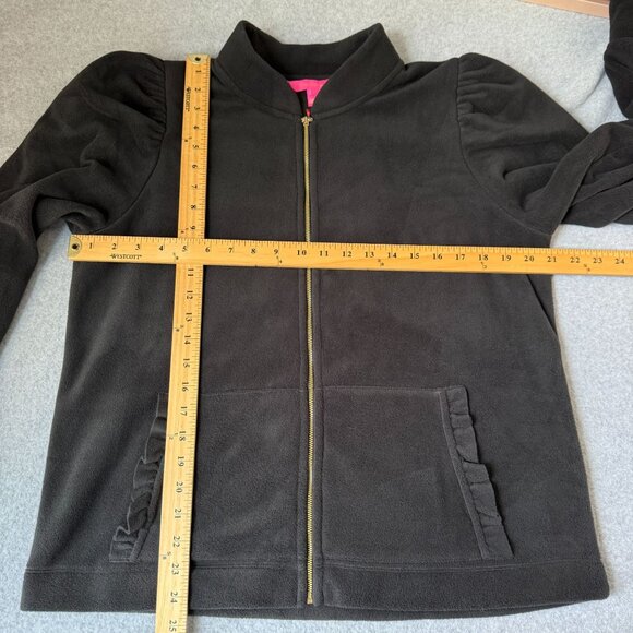 Lilly Pulitzer Size Large Cabello Fleece Jacket Sweater Black Full Zip Pockets - Picture 2 of 9